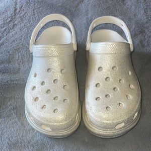 Crocs Classic Bae Platform Clogs size 8, white glitter
